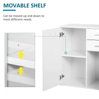 HOMCOM High Gloss Sideboard with 2 Drawers and 2 Doors, Buffet Cabinet with Adjustable Shelf, Coffee Bar Cabinet with Storage, White(m-5)