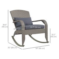 Outsunny Adirondack Chair, Outdoor Wicker Rocking Chair with High Back, Seat Cushion and Pillow for Porch, Balcony, Grey(m-3)