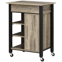 HOMCOM Kitchen Trolley Utility Cart on Wheels with Storage Shelves & Drawer for Dining Room, Dark Oak(m-11)