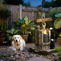 Outsunny 22.8" Water Fountain, 3-Tier Resin Bears on Log Outdoor Waterfall Fountain with LED Lights, Pump(m-3)