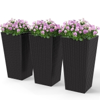 Outsunny Tall Planters for Outdoor Plants Set of 3, 24 In Taper Planters with Drainage Holes, Rattan Decor Plant Pots for Indoor Outdoor Front Porch Patio Backyard, Black