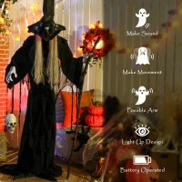 Outsunny Animatronics Standing Witch, Voice-Activated Prop, Sound Activated Moving Head & Flashing Eyes, Easy Setup Indoor, Black(m-6)