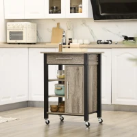 HOMCOM Kitchen Trolley Utility Cart on Wheels with Storage Shelves & Drawer for Dining Room, Dark Oak(m-1)