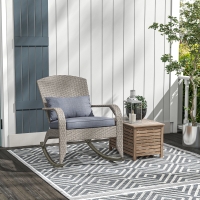 Outsunny Adirondack Chair, Outdoor Wicker Rocking Chair with High Back, Seat Cushion and Pillow for Porch, Balcony, Grey