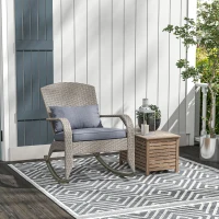 Outsunny Adirondack Chair, Outdoor Wicker Rocking Chair with High Back, Seat Cushion and Pillow for Porch, Balcony, Grey(m-1)