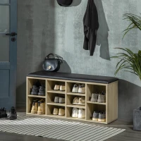 HOMCOM Wooden Shoe Bench with Padded Cushion, Storage Bench with 10 Compartments and Adjustable Shelves, Entryway Organizer for Hallway Living Room(m-8)