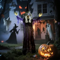 Outsunny Life Size Halloween Animated Hanging Witch with Glowing LED Eyes, Scary Halloween Decorations, Battery Operated(m-9)
