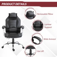 HOMCOM High Back Office Chair, Executive Racing Gaming Chair, Adjustable Recliner with Removable Headrest Pillow for Office, Black(m-6)