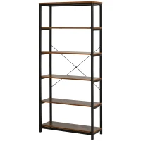 HOMCOM Retro Industrial Bookcase Storage Shelf Closet Floor Standing Display Rack with 6 Tiers, Metal Frame for Living Room & Study(m-11)