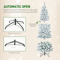 HOMCOM 6ft Prelit Artificial Pencil Christmas Tree, Snow Flocked Slim Xmas Tree with Warm White LED Lights - Green(m-5)
