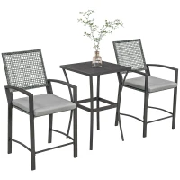 Outsunny 3pc Rattan Patio Bar Table and Bar Chairs w/ Cushions Home Bar Furniture(m-11)