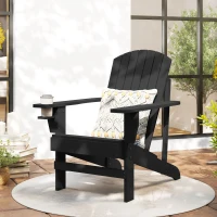 Outsunny Oversized Adirondack Chair, Outdoor Fire Pit and Porch Seating, Classic Log Lounge w/ Built-in Cupholder, Black(m-2)