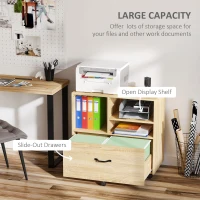Vinsetto Lateral Filing Cabinet with Open Storage Shelf, Printer Stand, Mobile Office File Cabinet with Wheels for Letter and Legal Sized Files, Natural(m-4)
