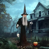 Outsunny Animatronics Standing Witch, Voice-Activated Prop, Sound Activated Moving Head & Flashing Eyes, Easy Setup Indoor, Black(m-8)