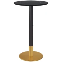 HOMCOM High Top Bar Table, Modern Round Dining Table with Faux-marbled Top and Gold Base, Bistro Table for 2 People, Black(m-11)