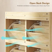 HOMCOM 4 Flip-Drawer Shoe Cabinet, Shoe Storage Cabinet with Rattan Doors and Adjustable Shelves, Holds 16 Pairs, Natural(m-10)