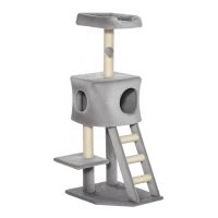 PawHut 47" Tall Cat Tree Tower with Condo, Ladder, Scratching Posts and Hanging Ball, Light Grey(m-14)