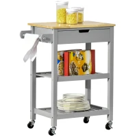 HOMCOM Rolling Kitchen Cart, Utility Storage Cart with Drawer, 2 Slatted Shelves and Towel Rack for Dining Room, Grey(m-11)