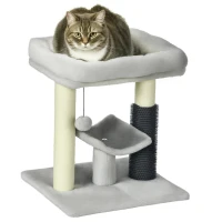 PawHut 19" Cat Tree with Sisal Scratching Post, Cat Tower Condo with Bed, Self Groomer, Perch, Dangling Ball, Grey(m-11)
