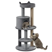 PawHut 41" Cat Tree Tower with Condo, Scratching Posts and Hanging Ball, Grey(m-11)