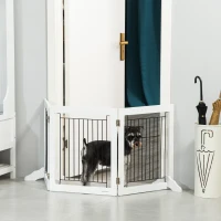 PawHut Freestanding Pet Gate, Folding Dog Gate with 2 Support Feet, 24" High, 3 Panels, for Small Dogs, Indoor Use - White(m-8)