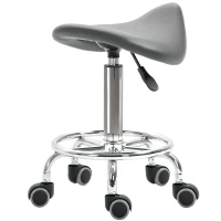 HOMCOM Saddle Stool, PU Leather Adjustable Rolling Salon Chair for Massage, Spa, Clinic, Beauty and Tattoo, Grey(m-2)