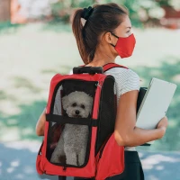 PawHut 2-IN-1 Pet Luggage Box Backpack Carrier Cats Dogs w/ Handle, Rolling Wheel Red(m-8)