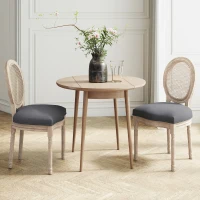 HOMCOM French-Style Upholstered Dining Chair Set, Armless Accent Side Chairs with Rattan Backrest and Linen-Touch Upholstery, Set of 2, Gray(m-10)