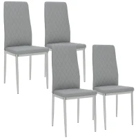 HOMCOM Kitchen Chairs Set of 4, Dining Chairs w/ Faux Leather Upholstery and Steel Legs for Living Room, Dining Room, Grey(m-2)