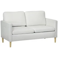 HOMCOM 56" 2 Seat Sofa, Modern Love Seats Furniture, Upholstered 2 Seater Couch with Side Pockets, Solid Steel Frame, White(m-2)