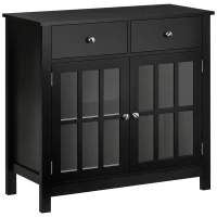 HOMCOM Sideboard Buffet Cabinet, Accent Kitchen Cabinet with Glass Doors, Shelf and 2 Drawers, Black(m-2)