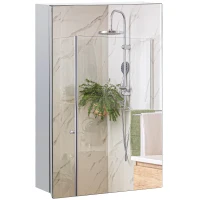kleankin Wall Mounted Bathroom Medicine Cabinet Mirrored Cabinet with Hinged Door 3-Tier Storage Shelves Silver(m-11)