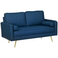 HOMCOM 56" Loveseat Sofa for Bedroom Upholstered 2 Seater Couch with Back Cushions and Pillows, Blue(m-11)