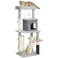 PawHut 52 Inch Cat Tree with Scratching Posts, Cat Bed, Condo, Grooming Brush, Jumping Platforms, Toy Balls, Anti-tip Kit(m-11)