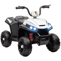 Qaba 12V Kids ATV with Four Wheels Spring Suspension, Forward & Backward, LED Light, MP3, Music, White(m-11)