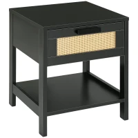 HOMCOM Modern Bedside Table, Accent Nightstand with Drawer and Open Shelf, Bed End Table for Bedroom, Living Room, Black(m-2)