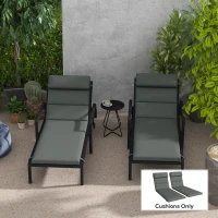 Outsunny Patio Chaise Lounge Chair Cushions Replacement Sun Lounger Pads with Headrest and Ties, Set of 2, Grey(m-8)