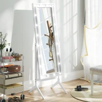 HOMCOM Free Standing Mirror with Lights and Adjustable Angles 60" x 18" Floor Mirror with Frame for Bedroom Living Room, White(m-8)