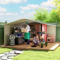 Outsunny 11' x 13' Garden Metal Shed, Storage Shed Utility Storage with Double Locking Doors for Bike, Yard Tools, Dark Gray(m-10)