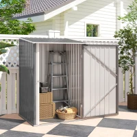 Outsunny 3.3' x 3.4' Lean-to Garden Storage Shed, Outdoor Galvanized Steel Tool House with Lockable Door for Patio Grey(m-9)