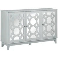 HOMCOM Sideboard Kitchen Buffet Table with 3 Mirrored Doors, 2 Cabinets  and Adjustable Shelf, Gray(m-2)