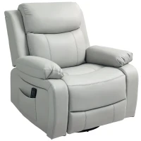 HOMCOM PU Leather Reclining Chair with Vibration Massage Rocker, Swivel Base, Rocking Function, Remote Control, Light Grey(m-11)