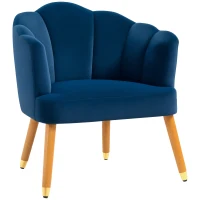 HOMCOM Modern Accent Chairs with Cushioned Seat, Upholstered Velvet Armchair for Bedroom, Living Room Chair with Arms and Wood Legs, Blue(m-2)