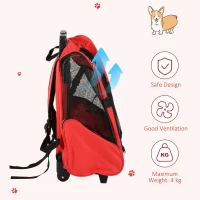 PawHut 2-IN-1 Pet Luggage Box Backpack Carrier Cats Dogs w/ Handle, Rolling Wheel Red(m-7)