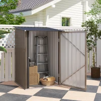 Outsunny Outdoor 3.3' x 3.4' Lean-to Garden Storage Shed, Galvanized Steel Tool House with Lockable Door for Patio, Brown(m-8)