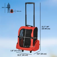PawHut 2-IN-1 Pet Luggage Box Backpack Carrier Cats Dogs w/ Handle, Rolling Wheel Red(m-3)