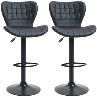 HOMCOM Bar Stools Set of 2, Adjustable Height Swivel Bar Chairs, PU Leather Upholstered Kitchen Counter Stools with Wide Seat, Back and Footrest, Black(m-2)