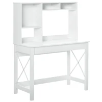 HOMCOM Computer Desk with Hutch, Home Office Table with Storage Shelves and Open Compartments for Writing, Work, White(m-9)