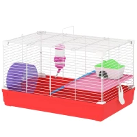 PawHut 18.5" Hamster Cage with Exercise Wheel and Water Bottle, Dish, Rat House and Habitat 2-Story Design, Red(m-11)