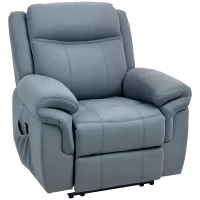 HOMCOM Manual Recliner Chair with Vibration Massage, Side Pockets, Microfibre Reclining Chair for Living Room, Blue-Grey(m-11)